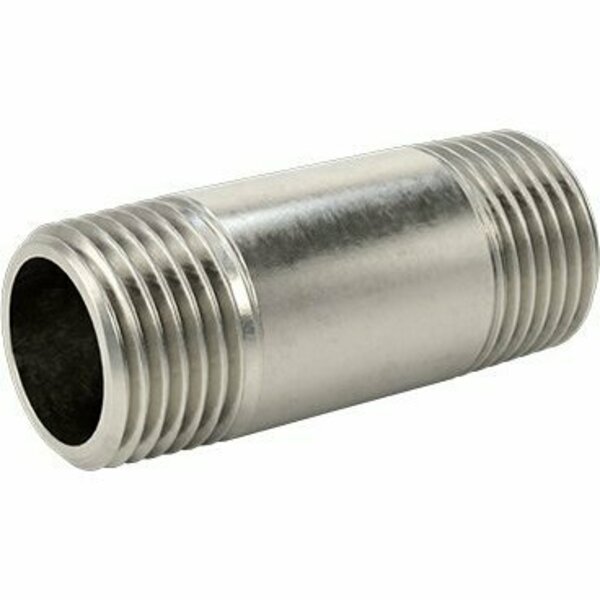 Bsc Preferred Standard-Wall 304/304L Stainless Steel Threaded Pipe Threaded on Both Ends 1/2 BSPT x NPT 2 Long 2427K314